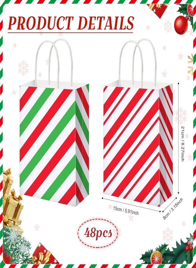 Trandraft 48 Pieces Christmas Gift Bags Bulk with Handle Xmas Paper Treat Goodie Bag with Handle for Christmas Party Favor Supplies Decor(Striped,Red and Green) - Image 3